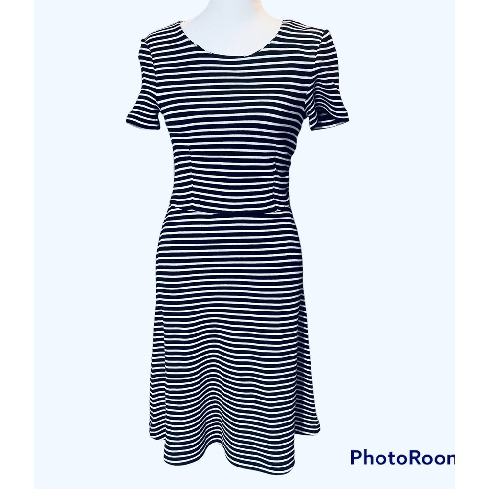 Madewell Black and White Stripe Fit/Flare Sweater Dress -XS